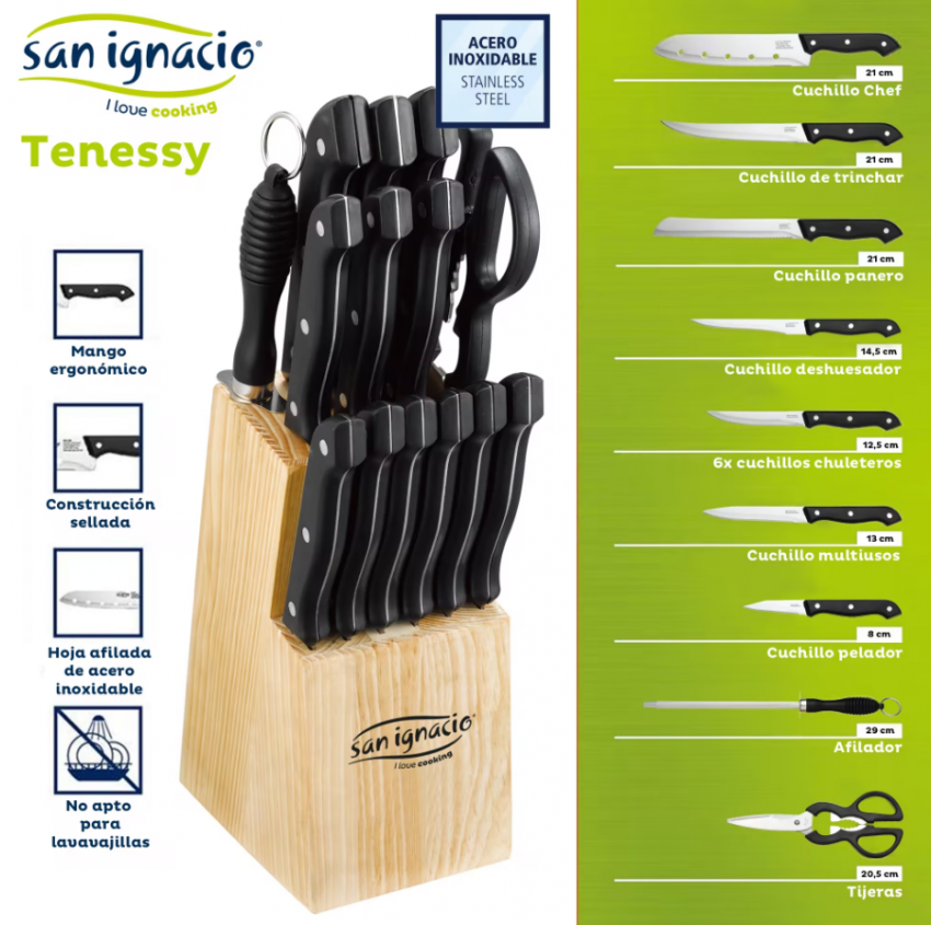 Juego de 15 cuchillos de cocina en acero inoxidable 14,99€ (antes 24,95€)
